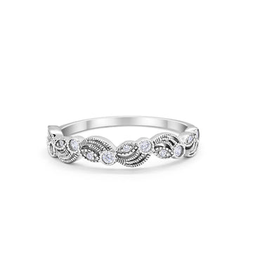 Flower Fancy Band Eternity Ring Round Simulated Cubic Zirconia 925 Sterling Silver
